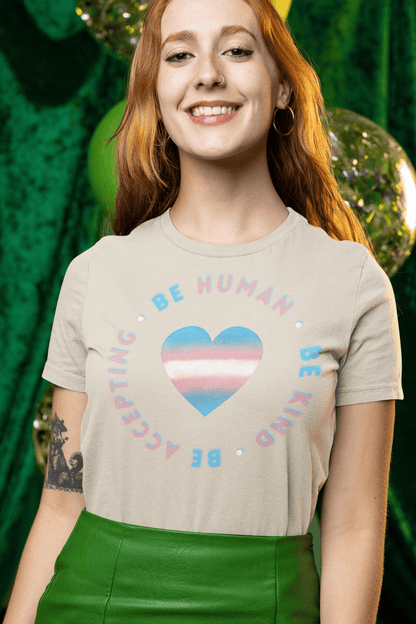 Be Human, Be Kind, Be Accepting Heart Gender Neutral T-Shirt - Belong + Thrive