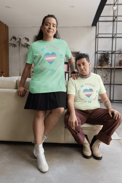 Be Human, Be Kind, Be Accepting Heart Gender Neutral T-Shirt - Belong + Thrive