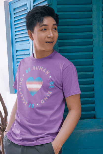Be Human, Be Kind, Be Accepting Heart Gender Neutral T-Shirt - Belong + Thrive