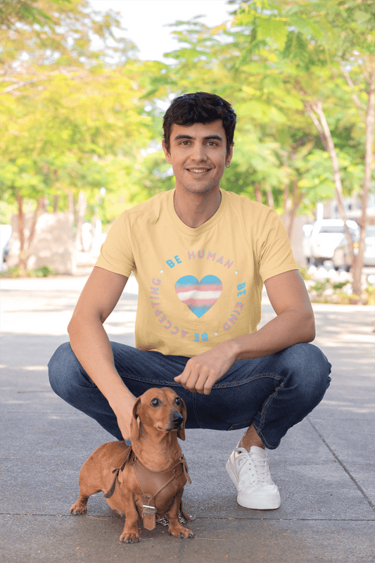 Be Human, Be Kind, Be Accepting Heart Men’s Premium Heavyweight Tee - Belong + Thrive