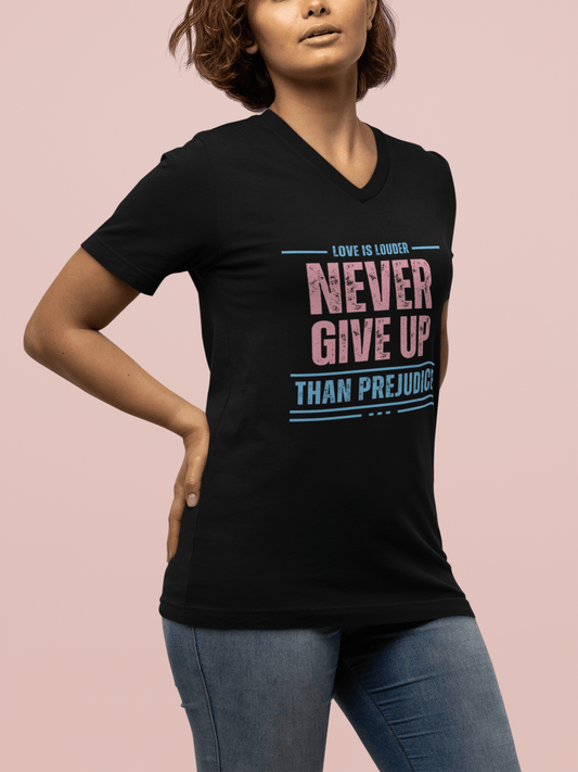 Never Give Up Gender Neutral Short Sleeve V - Neck T-Shirt - Belong + Thrive