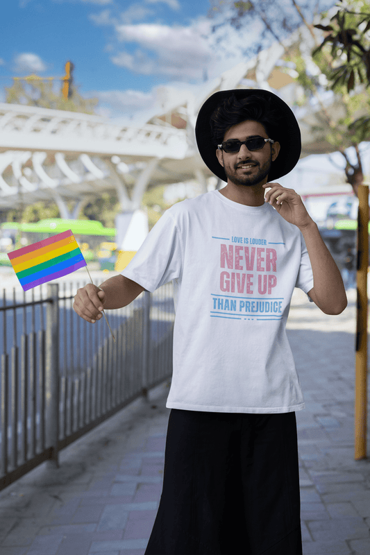 Never Give Up Men’s Premium Heavyweight Tee - Belong + Thrive